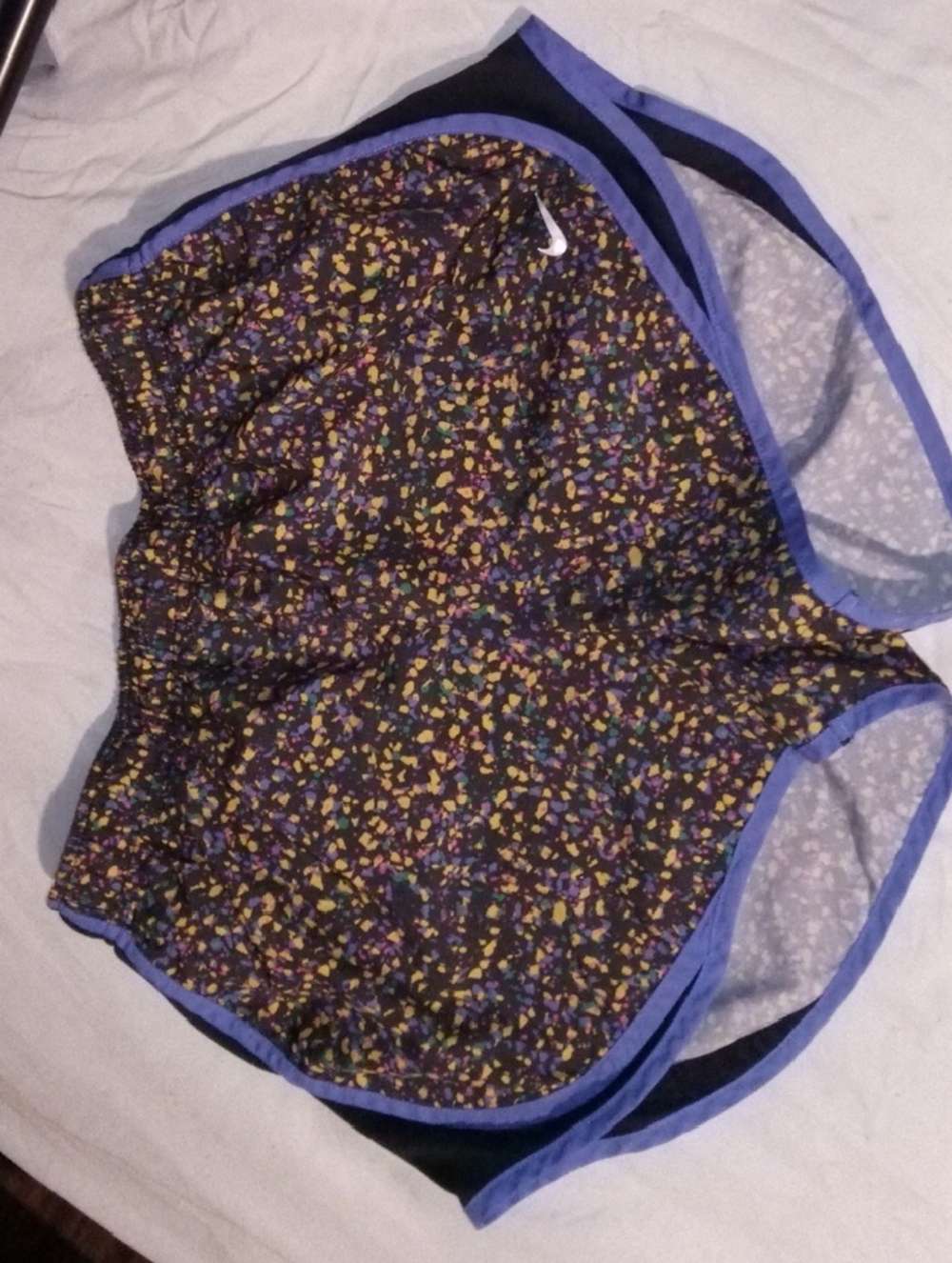 Nike Black Athletic Shorts with Purple Trim and Multicolor Fleck